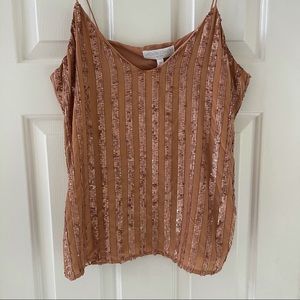 Caroline Constas Rose Gold Sequin V Neck Slip Tank